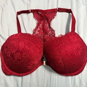 Auden Lace Bra Front Clasp Size 40D Red Halter Back